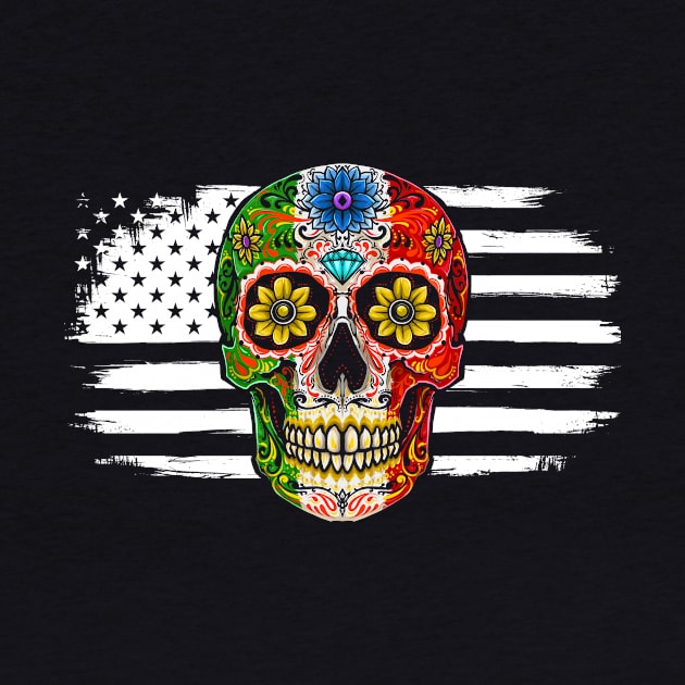 Sugar Skull Mexican American Flag by KAWAIITEE